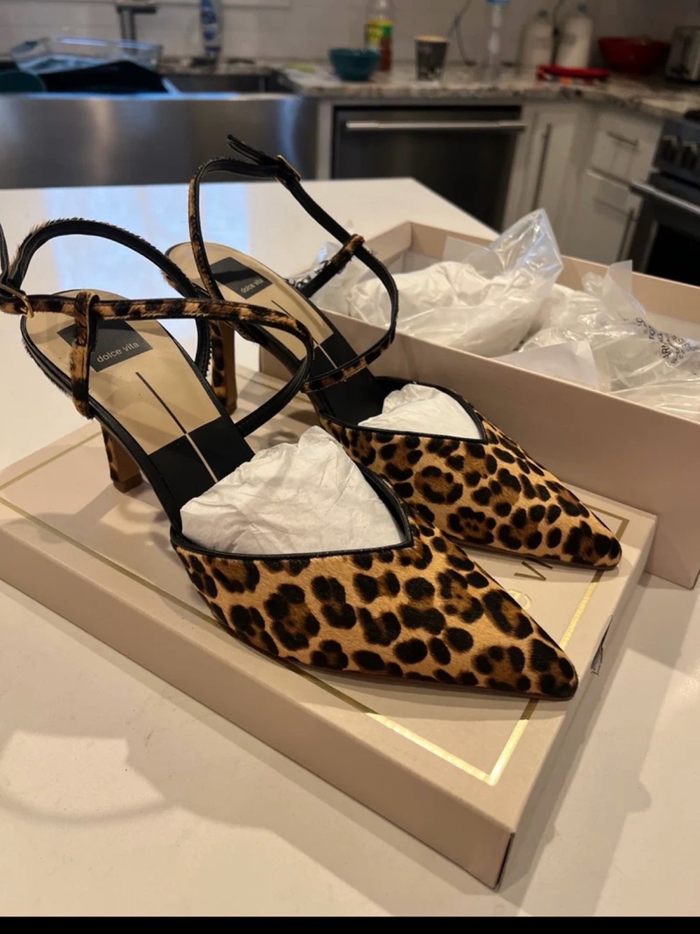 Dolce Vita Leopard Print Strappy Pointed Heels